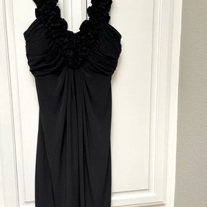 Laggy London embellished detail neck black swing dress